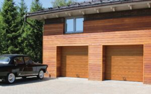 garagentor sektionaltor mit antrieb | woodgrain eiche dunkel, mittige rille