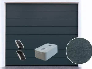 garagentor sektionaltor mit antrieb | woodgrain anthrazit ral 7016, mittige rille